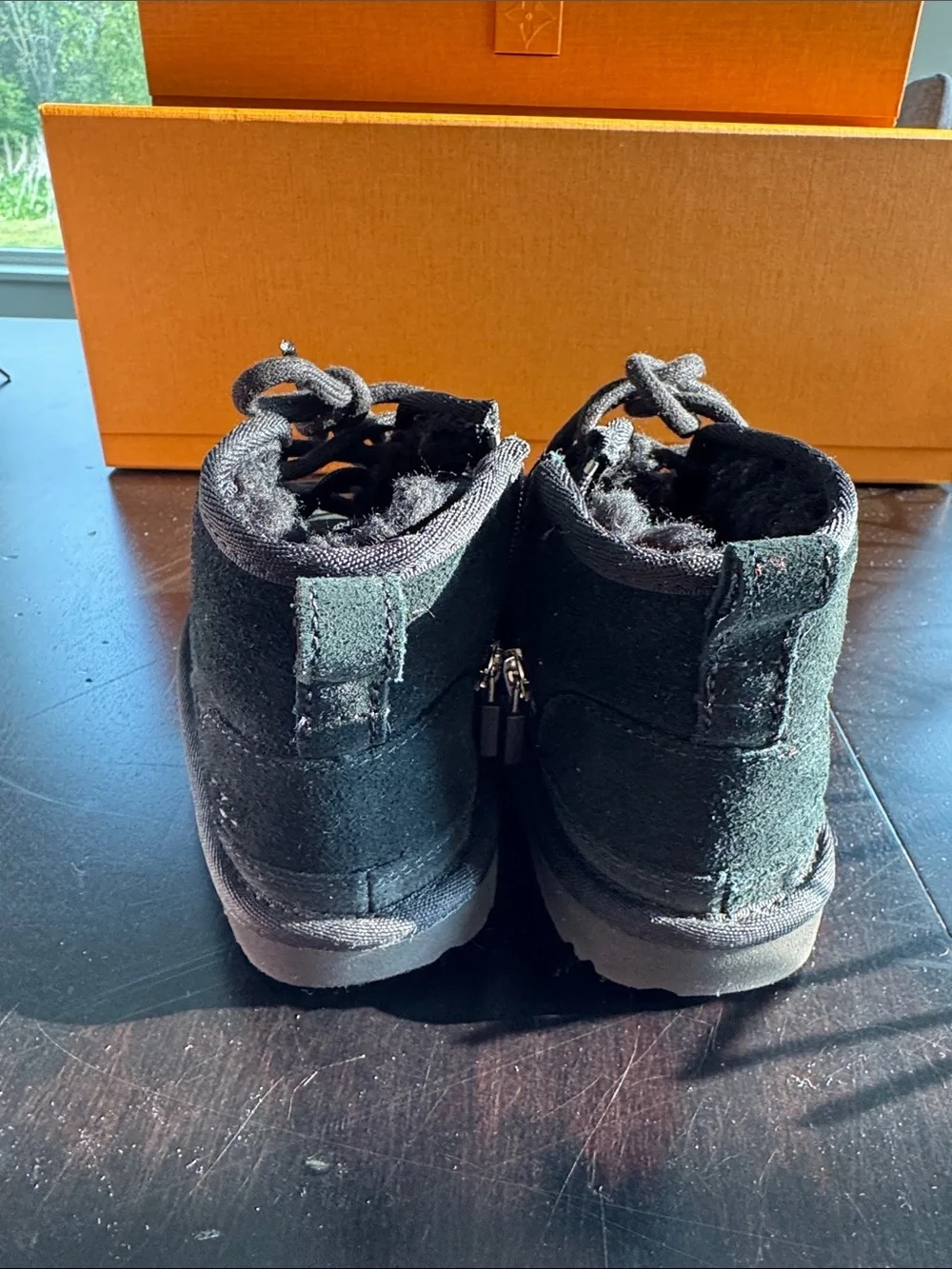 UGG Kids Black Suede Lace-Up Ankle Boots